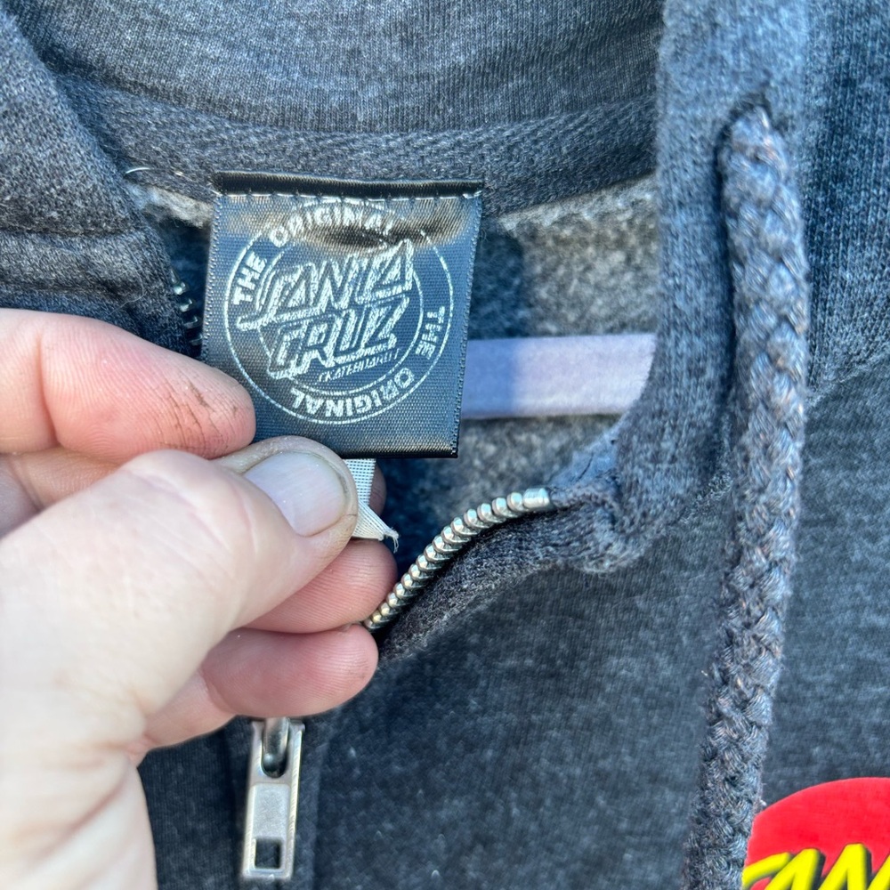 Santa Cruz Gray Zip Hoodie with Red & Yellow Logo - Picture 3 of 5